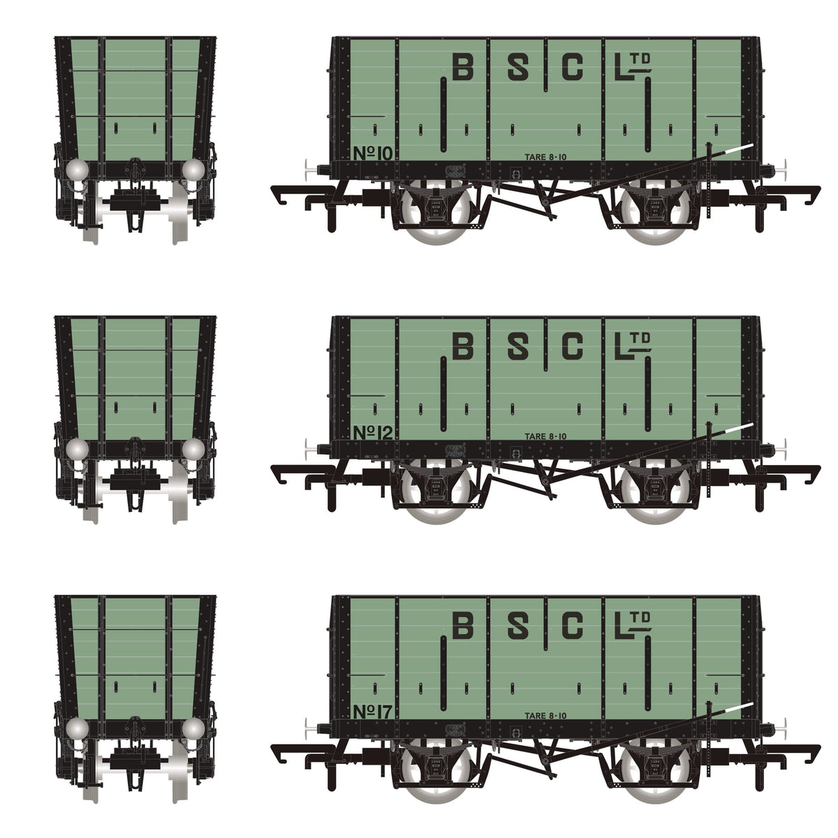 BSC (Internal User) Hopper - Pale Green, with black ironwork - Triple Pack